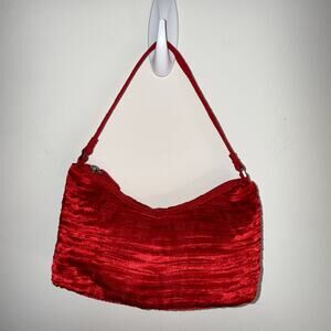 Red Satin Ruched Evening Shoulder Bag – Holiday Party & NYE Cocktail Purse